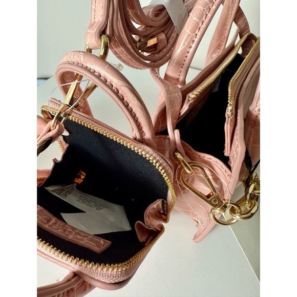 Zara Pastel Light Pink Croc Faux Leather Crossbody Mini Bag & Coin Purse Set - Picture 7 of 11